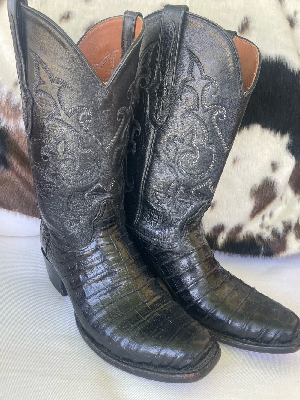 Black Jack Genuine Caiman Exotic Leather Cowboy Boots Mens 8.5D Women's 9.5/10